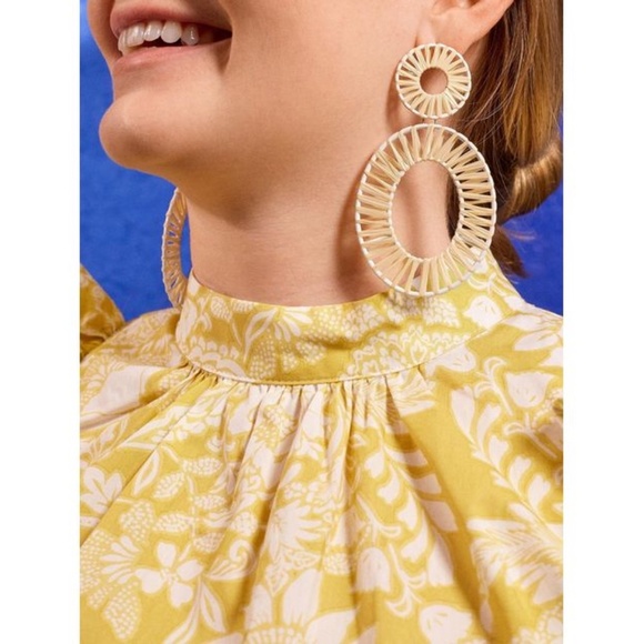 NWT! Turquoise Raffia Dangle Earrings - Picture 2 of 5